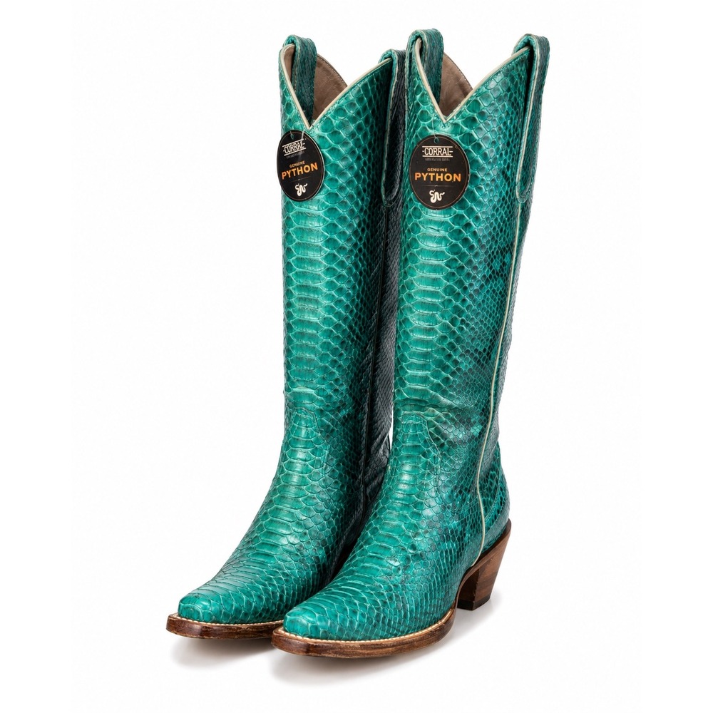 NEW Corral Turquoise Genuine Python Tall Western Cowboy Leather Boots Exotic 5.5